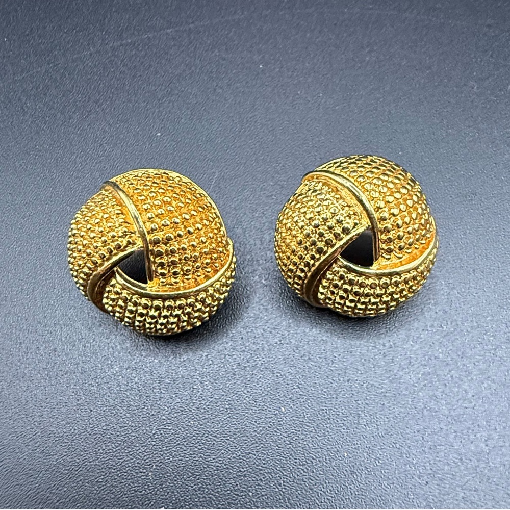 Avon Earrings Puffed Knot Gold Tone Textured Vintage